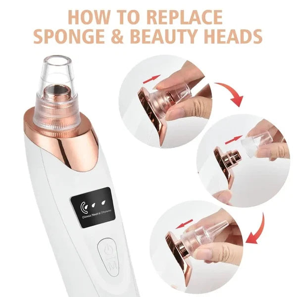 Rechargeable Blackhead Remover Vacuum - Pore Cleaner with 5 Suction Heads