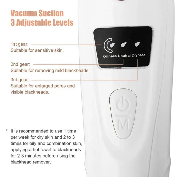 Rechargeable Blackhead Remover Vacuum - Pore Cleaner with 5 Suction Heads