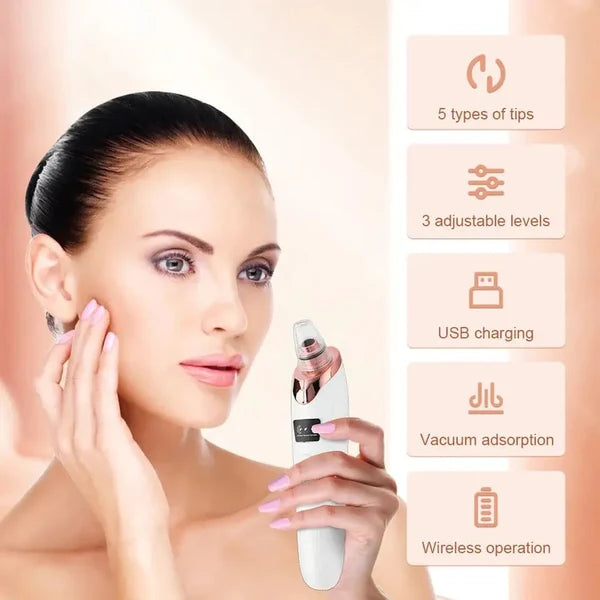 Rechargeable Blackhead Remover Vacuum - Pore Cleaner with 5 Suction Heads